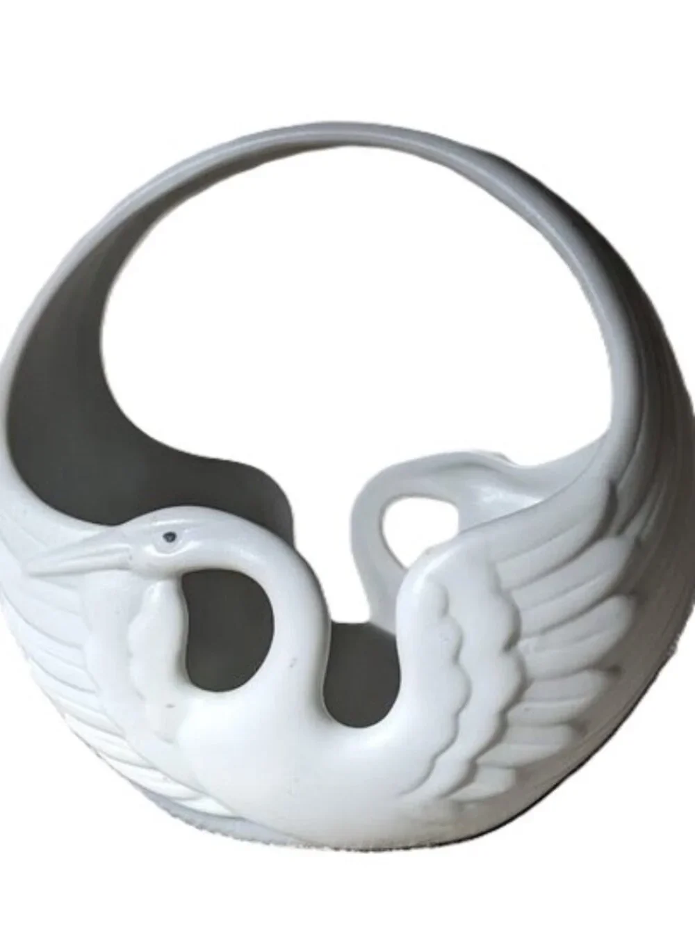 Vintage 1980s FITZ and FLOYD White Swan Handled Basket Bowl Porcelain Japan